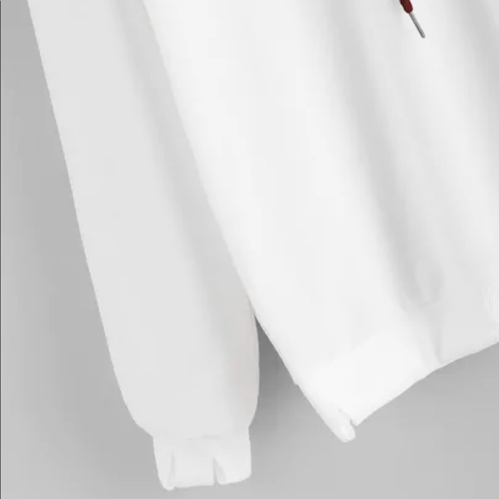 Graphic Distressed Hooded Sweater Pullover White - Picture 3 of 4